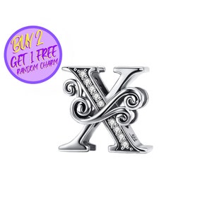 Charm lettre X calligraphique pour bracelet, breloque lettre X, breloque lettre calligraphie, breloques alphabet, breloque en argent sterling
