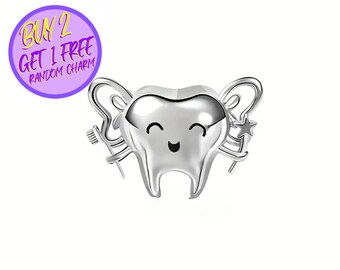 Tooth And Toothbrush Charm For Bracelet, Dentist Charm, Gift For Dentist, Sterling Silver Charm