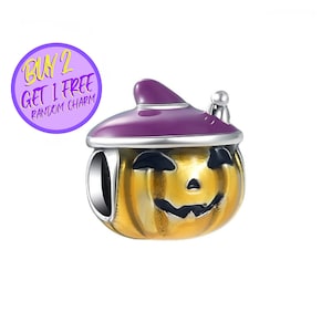 Pumpkin Halloween Charm For Bracelet, Pumpkin Hat Charm, Trick or Treat Halloween Charm, Sterling Silver Charm