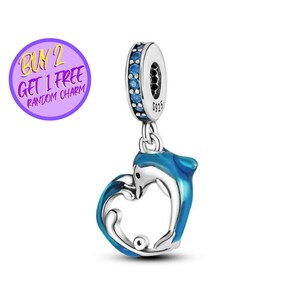 Heart Dolphin Charm For Bracelet, Sea Dangle Charm, Ocean Charm, Sterling Silver Charm