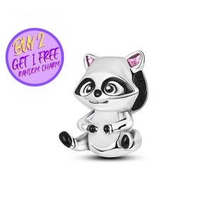 Racoon Charm For Bracelet, Animal Charm, Sterling Silver Charm
