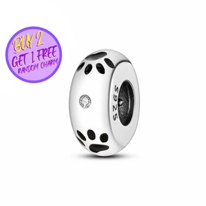 Paw Spacer Charm For Bracelet, Paw Charm, Animal Spacer Charm, Spacer Charm, Sterling Silver Charm