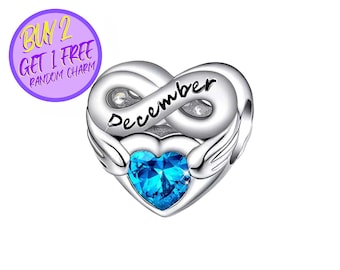 December Heart Infinity Birthstone Charm For Bracelet, December Charm, Infinity Birthstone Charm, Birthstone Charm, Sterling Silver Charm