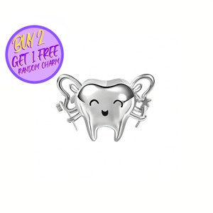 Tooth And Toothbrush Charm For Bracelet, Dentist Charm, Gift For Dentist, Sterling Silver Charm