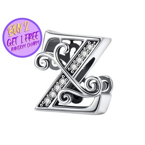 Charm lettre Z calligraphique pour bracelet, breloque lettre Z, breloque lettre calligraphie, breloques alphabet, breloque en argent sterling