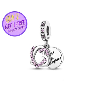 Mama und Tochter Herz Charm für Armband, Designer Charms für Armband, Weihnachtsgeschenke, Sterling Silber Charm