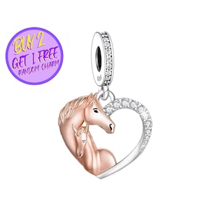 Horse Mother and Her Baby Charm For Bracelet, Horse and Pony Charm, Designer Heart Charms, Horse Charm, Animal Charm, Christmas Gifts