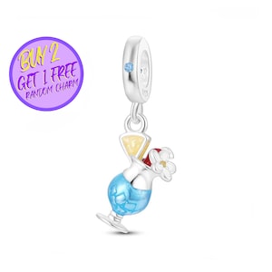 Blue Cocktail Glass Charm For Bracelet, Celebration Charm, Anniversary Charm, Summer Drink Charm, Sterling Silver Charm, Gift For New Mom