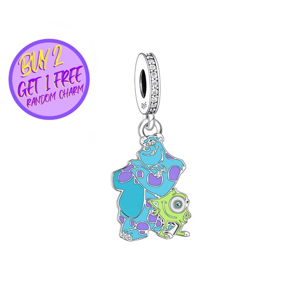 Monsters Charm For Bracelet, Cartoon Dangle Charm, Animation Charm, Sterling Silver Charm