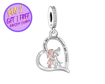 Always Sister Forever Friend Charm For Bracelet, Designer Heart Charms, Birthday Gifts For Soul Sister, Christmas Gifts For Her