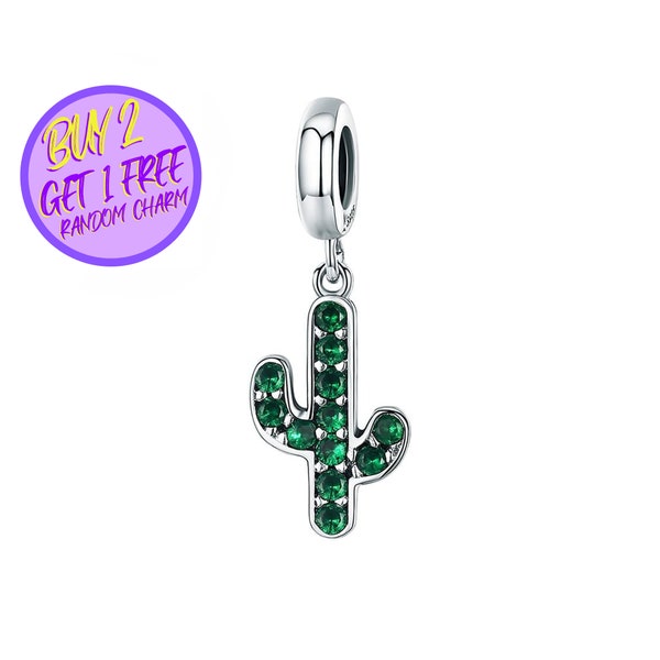 Cactus For Bracelet, Desert Charm, Beaded Cactus Charm, Sterling Silver Charm