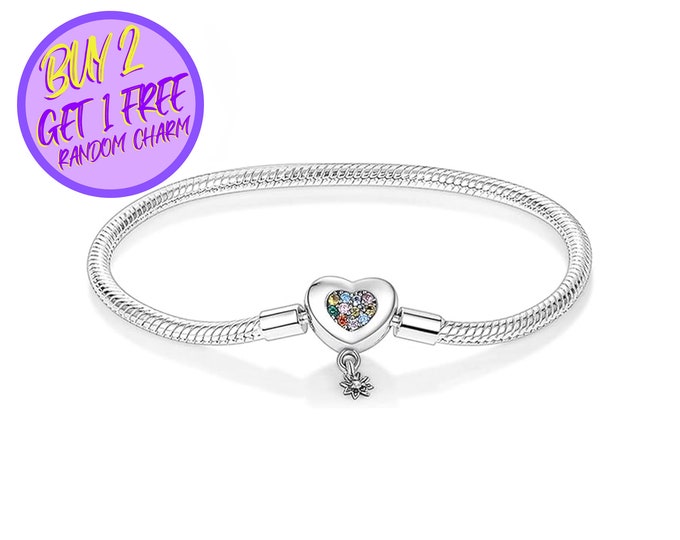 Love Heart Star Bracelet For Charms, Sterling Silver Bracelet, Heart Charm Bracelet, Christmas Gift Bracelet