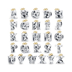 Dije de letra para pulsera, dije de letra de corona, dijes del alfabeto, dije de plata esterlina