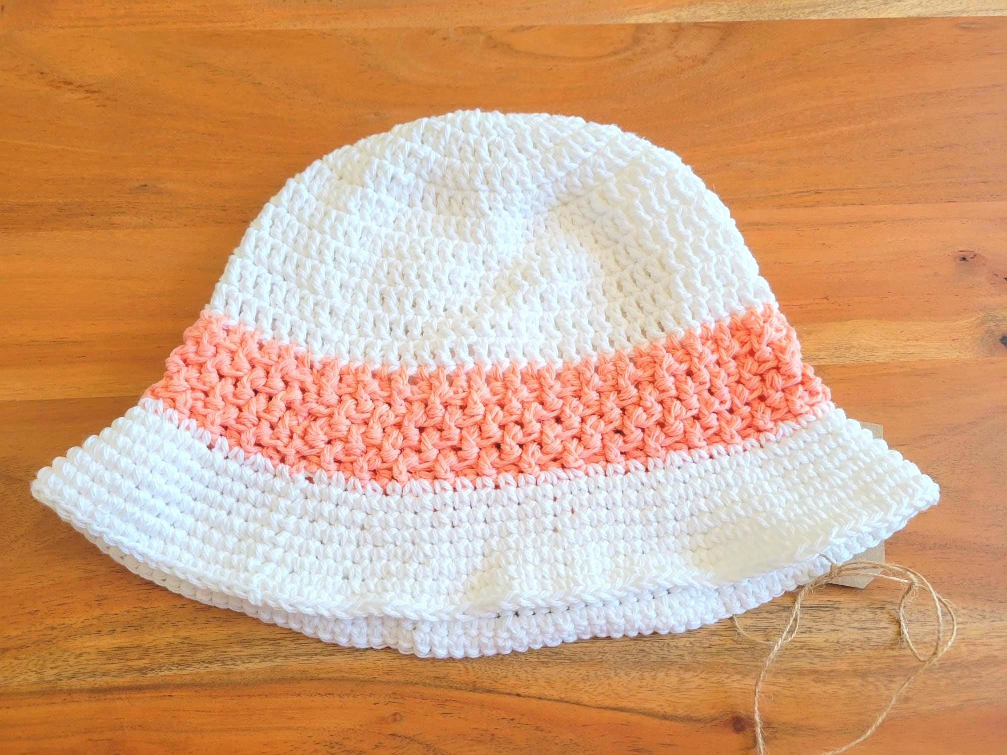 Stylish Crochet Sun Hat in Coral and White Crocheted Toyo Big Brim Packable Women main image 4