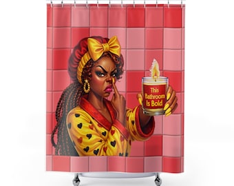 This Bathroom Is Bold Shower Curtain | Pink Tile Bathroom Décor