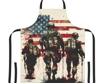 Patriotic Soldiers with American Flag Apron | BBQ Apron