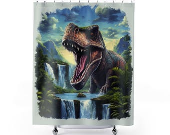 Roaring T-Rex Dinosaur Shower Curtain | Kids Pre-Teen Bathroom Decor
