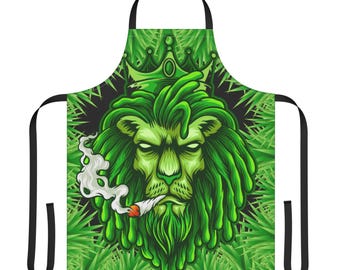 Weed Smoking Lion Apron | BBQ Cooking Apron, Cannabis Chef Apron