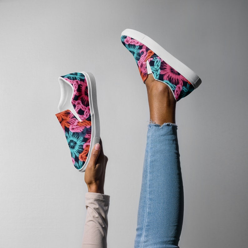 Womens Crochet Print Slip-on Canvas Shoes - Etsy