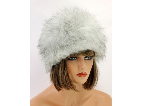 Vintage winter faux fur hat silver fox imitation … - image 4