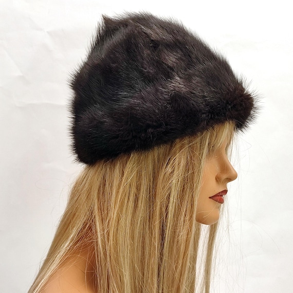 Vintage Real Mink Fur Winter Hat 70s, Stylish Unworn Warm 