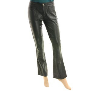 Black vintage bootcut pants made of faux leather vegan leather, 90s Take-Two black low waist bell bottoms vegan leather pants S, US size 8