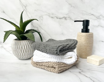 3-Pack Cotton Washcloths | Knitted Washcloths | Dishcloths | Home Essentials