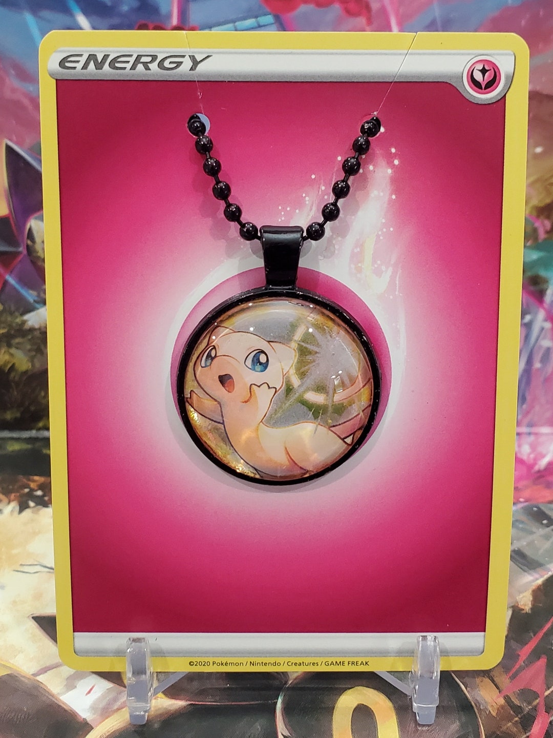 Mew Pokemon Holographic Necklace Upcycled Pokemon Card Etsy