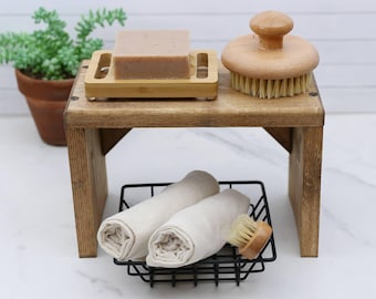 7.5" depth Rustic Wooden Bathroom Countertop Shelf Riser - Space-Saving Organizer Decor