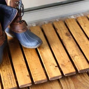 Handcrafted Wooden Slatted Doormat - Rustic Outdoor  or Indoor Welcome Mat