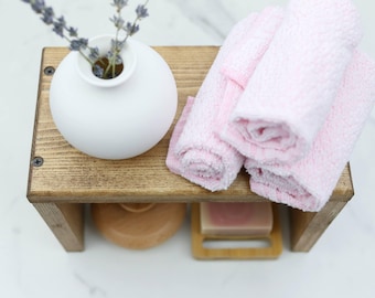 9.5" depth Rustic Wooden Bathroom Countertop Shelf Riser - Space-Saving Organizer Decor