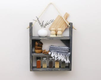 Handcrafted Wooden Ladder Shelf - Hanging Spice Rack & Rustic Decor Organizer - Bathroom Shelf - Kitchen Shelf - 5.5" width