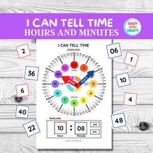 Learn to Tell Time, Telling the Time Worksheet, I Can Tell Time Activity, Preschool Learning Clock, Homeschool Resources, Instant Printable