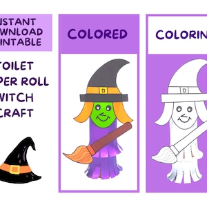 Sorcière en rouleau de papier toilette Halloween | Halloween imprimable | Artisanat de fête d&#39;Halloween