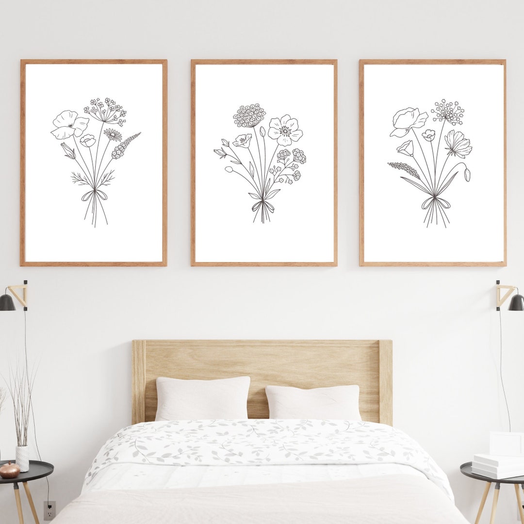Boho Art / Wildflower Art / Floral Wall Art / DIGITAL PRINTS- Set of 3 ...