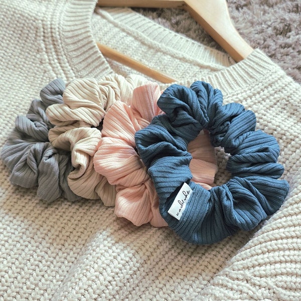 Set of 4 - Ribbed Knit Scrunchie Set - Knit Scrunchies - Hair Accessories - Gifts for Her