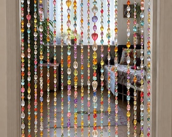 Bead Curtain Set of 5 Strands, Rainbow Window Decor, Suncatcher, Doorway Curtain