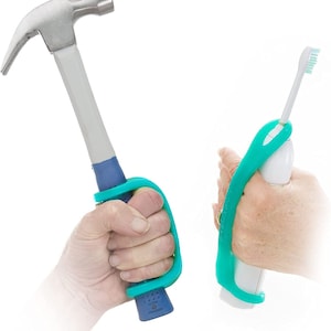 EazyHold Aqua Silicone Adaptive Aid, Universal Cuff Hand Grip Assistive Device for Rehab Patients, Disabled, Physical Therapy 2-Pack 6.5&quot;