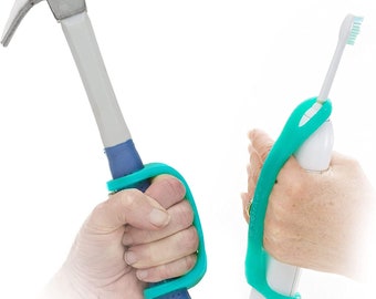 EazyHold Aqua Silicone Adaptive Aid, Universal Cuff Hand Grip Assistive Device for Rehab Patients, Disabled, Physical Therapy 2-Pack 6.5"