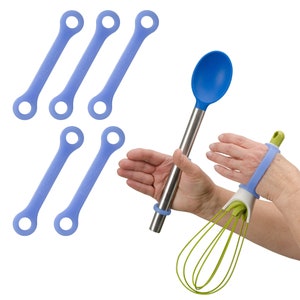 EaZyHold - Medium Blue 5 1/4&quot; - Hand Grip Silicone Adaptive Aid, Universal Cuff for Eating, Grooming, Work and Play - 5 Pack