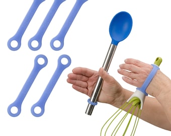 EaZyHold - Medium Blue 5 1/4" - Hand Grip Silicone Adaptive Aid, Universal Cuff for Eating, Grooming, Work and Play - 5 Pack