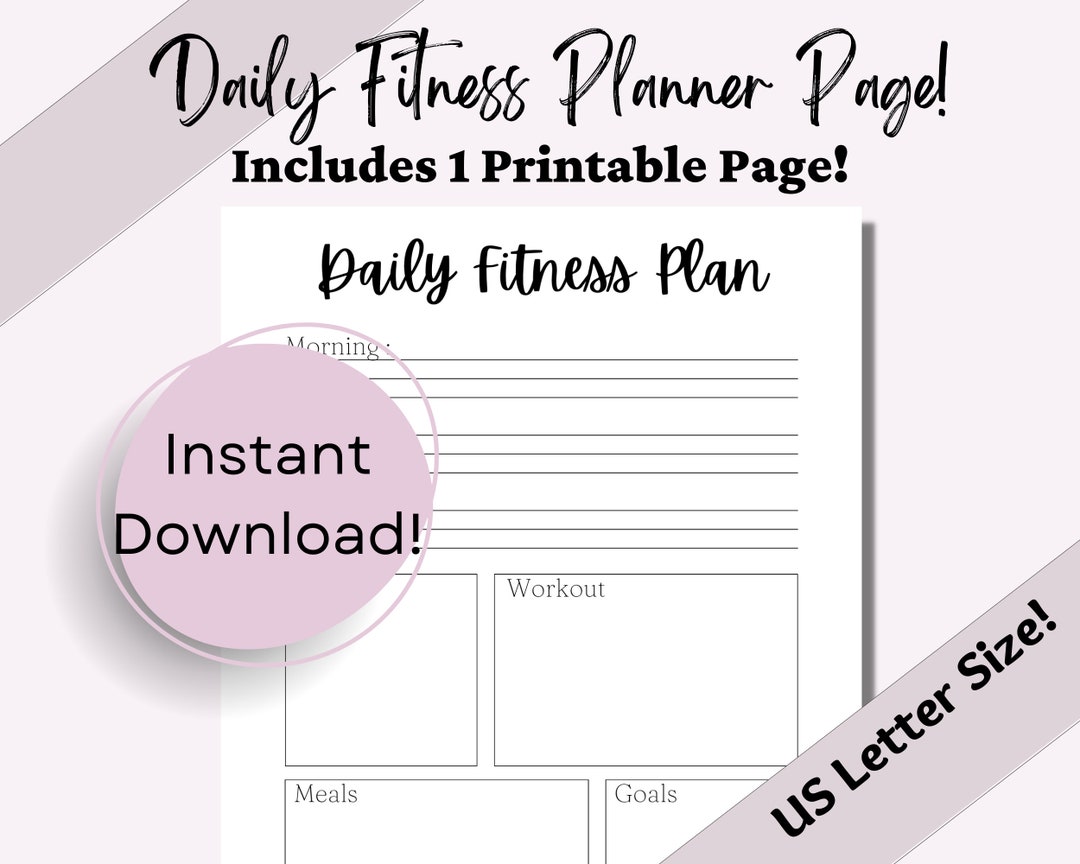 Daily Fitness Plan Printable Pdf Download Sheet, Instant Download