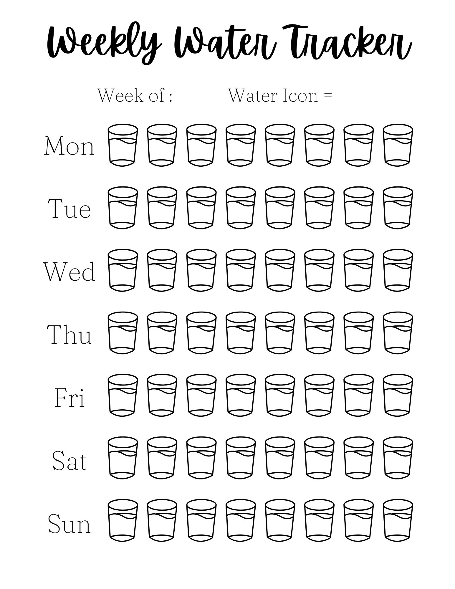 Water Tracker Digital Printable Download, Wellness and Productivity ...