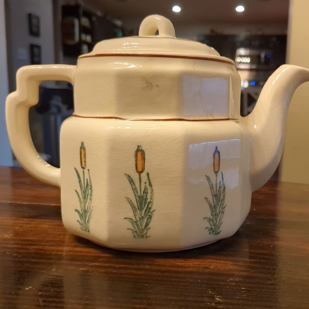 Vintage Porcelier Teapot Vitreous China Cattail Etsy