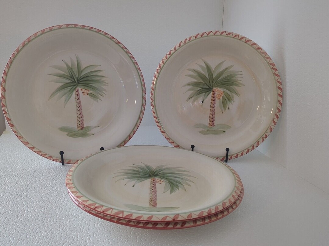Set of 4 Gibson Dinner Plates Dinnerware Bahama Palm Trees Etsy