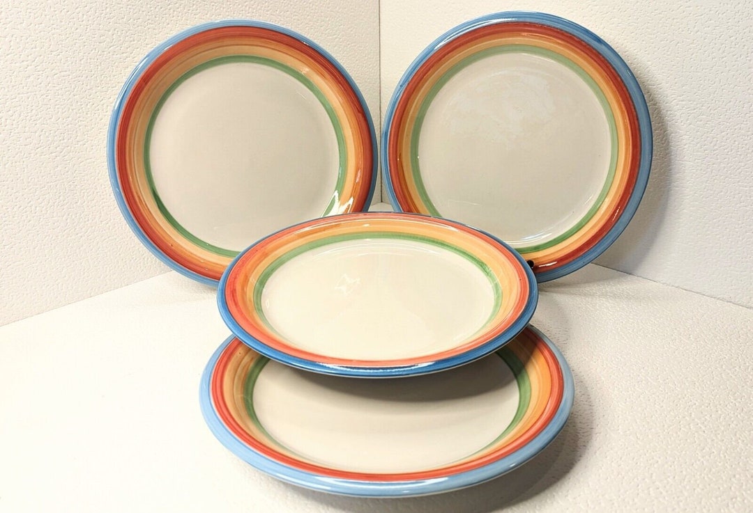 Set of 4 Gibson Dinner Plates Stoneware Hand Painted Colorful Etsy