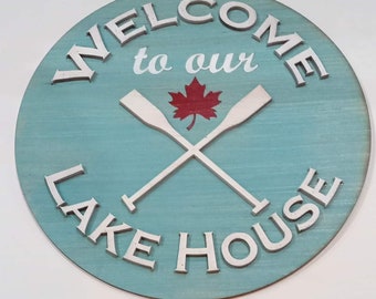Bienvenido al cartel redondo de la casa del lago.