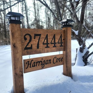 Personalized Solar Address Sign: Walnut Finish, Custom Entrance Sign