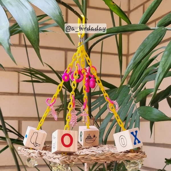 Wooden blocks and acrylic charms seagrass play swing