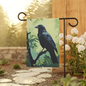 Garden Flag, Raven Outdoor Decor, Birdwatching Decor, Crow Garden Banner, Bird Lover Gift, Outdoor Yard Art, Seasonal Garden Flag, Halloween